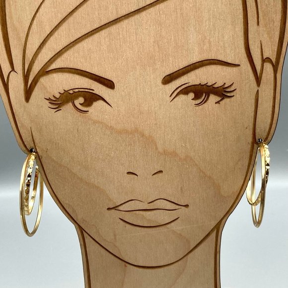 Unique Vintage Double Hoop Earrings, Hammered and Beveled Gold Tone, Good Size - Picture 5 of 5